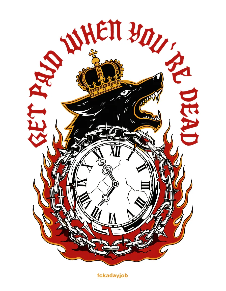 GET PAID WHEN YOU'RE DEAD — crowned wolf and burning clock