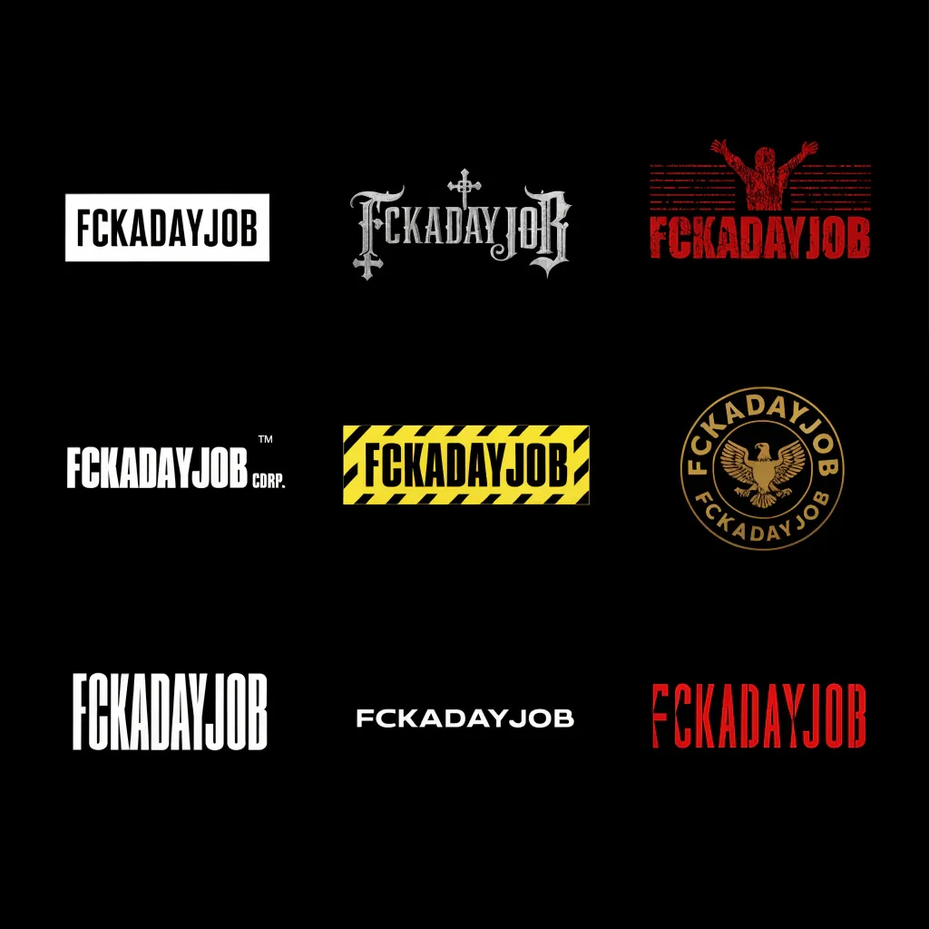 fckadayjob — 9 logo explorations on black