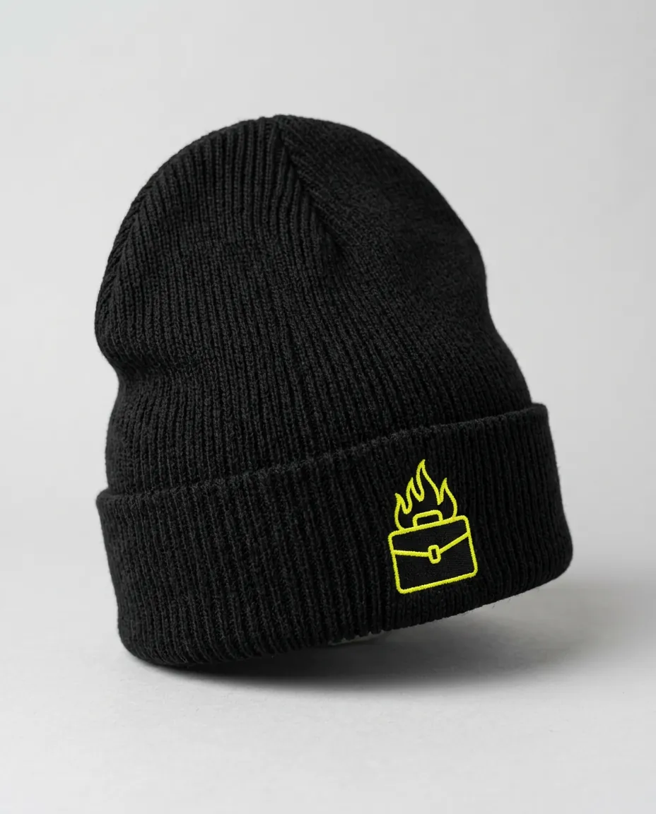 Burning briefcase beanie — render
