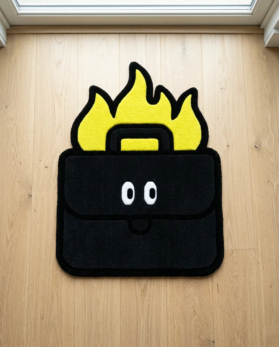 burning briefcase tufted rug