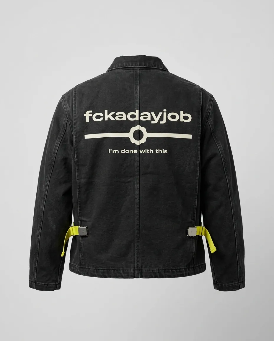 fckadayjob work jacket — back print render