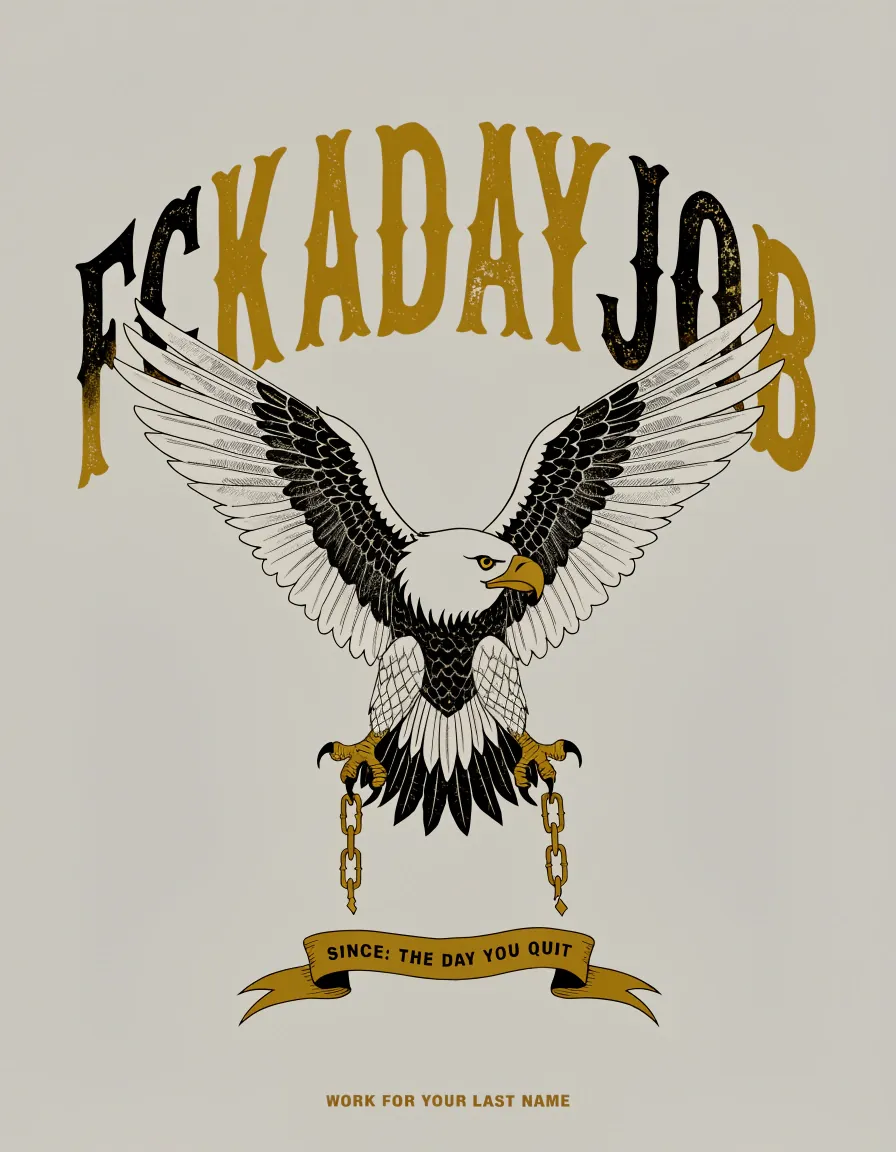 FCK A Day Job — eagle screen-print on cream